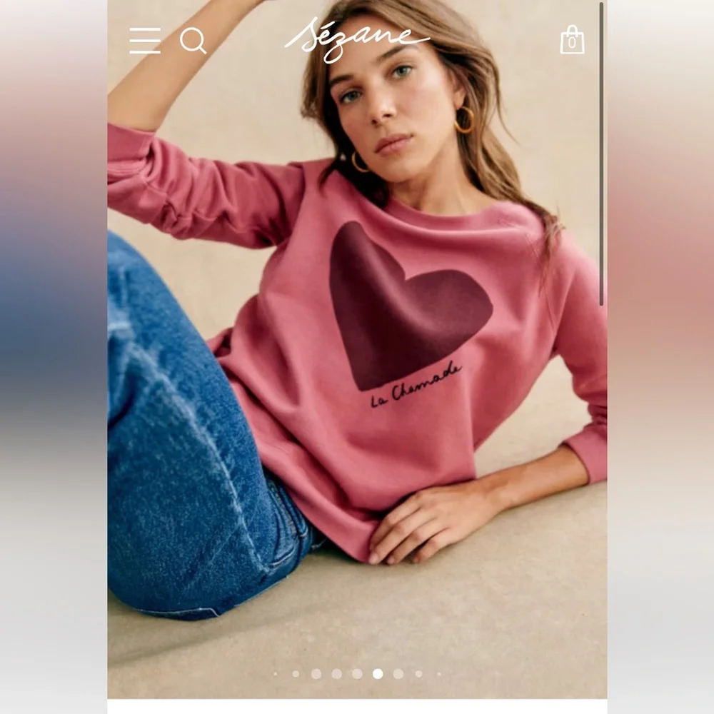 Sezane La Chamade Heart Sweatshirt in Rosewood XS - Picture 2 of 6